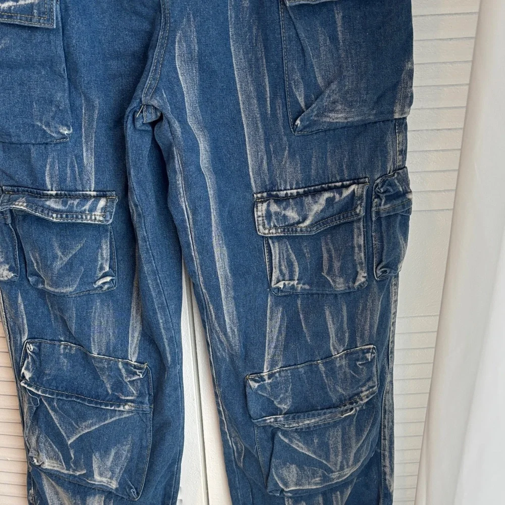 Loragal Denim Cargo Jumpsuit Strapless Wide Leg Y2K Utility NWT - Picture 4 of 16